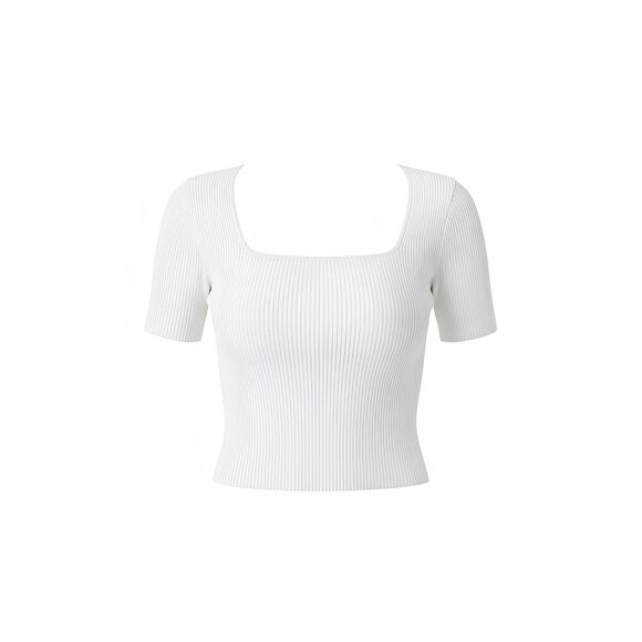 Abercrombie & Fitch Short Sleeve Squareneck Ribbed Top Women's Medium White, New - Picture 2 of 8